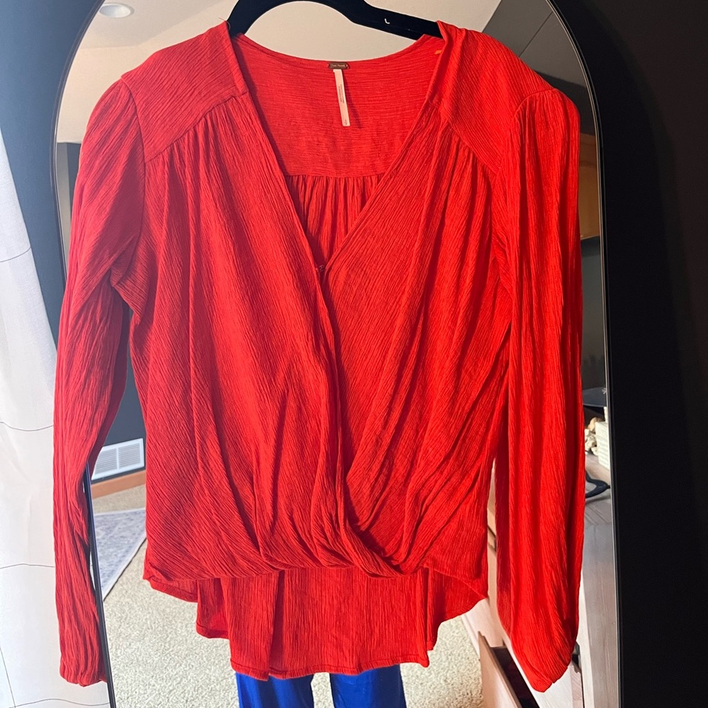 Free People coral blouse, linen feel.
